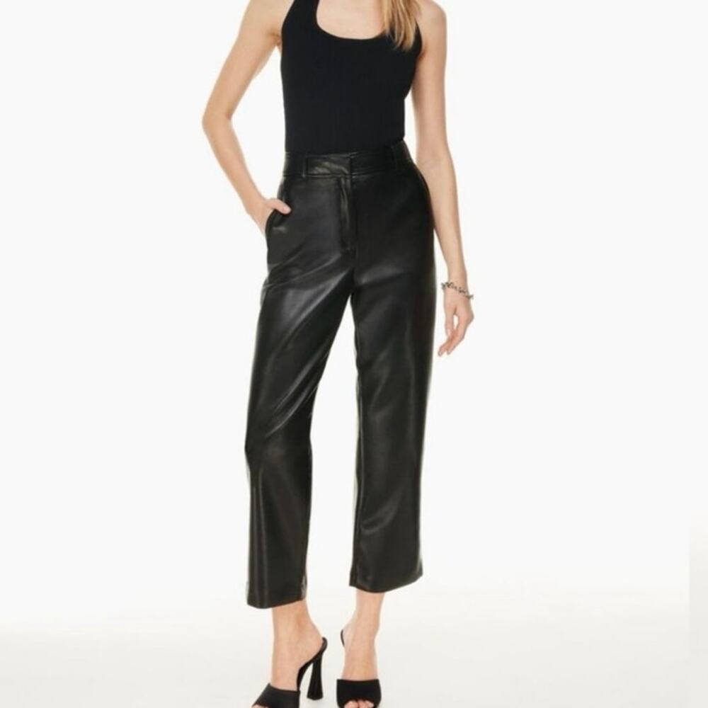 Babaton by Aritzia Command Vegan Leather Cropped Pants Black High Rise Size 14
